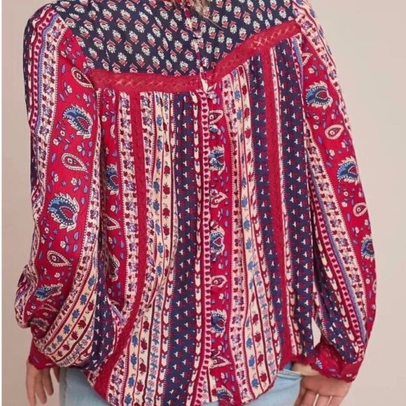 Anthropologie Maeve Gretchen Patchwork Paisley Western Boho Long Sleeve - Picture 3 of 10